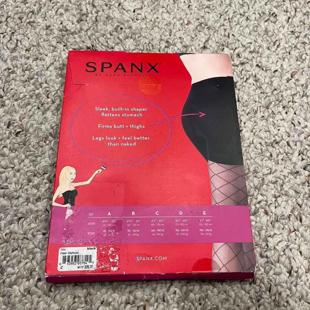NEW Spanx Diamond Sheer Tights Sz C Black Shaping Shapewear Costume Halloween